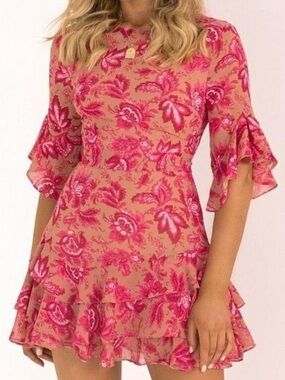 Sundae Muse Floral Pink Ruffle Mini Dress